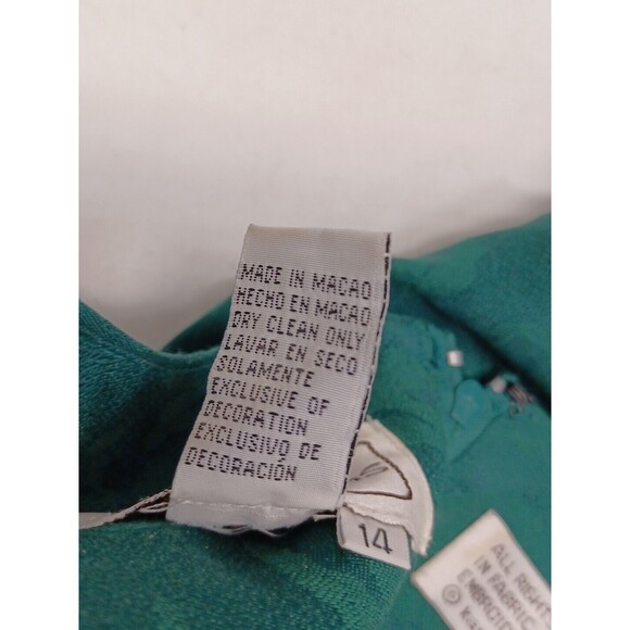 Vtg Karin Stevens Green Dress Jacquard Modest Mennonite Sz 14 - Picture 11 of 11